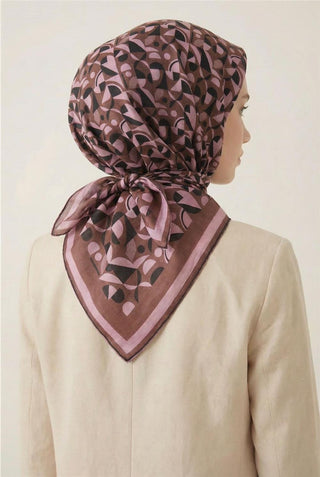 Cotton Blend Scarf, Chocolate Brown Retro Geometric Pattern, Soft Texture, Non-Slip, 90x90 cm