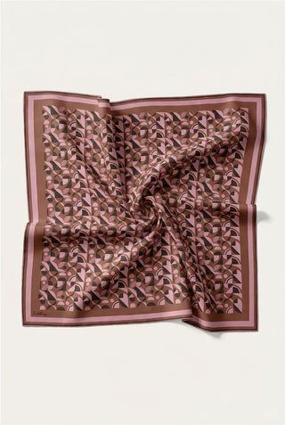 Cotton Blend Scarf, Chocolate Brown Retro Geometric Pattern, Soft Texture, Non-Slip, 90x90 cm