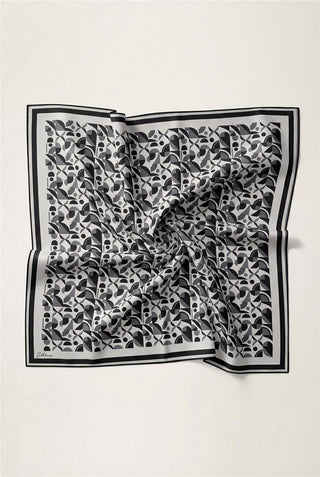 Pamuk Karışımlı Eşarp Gümüş Retro Geometrik Desenli Soft Dokulu Kaymaz 90X90