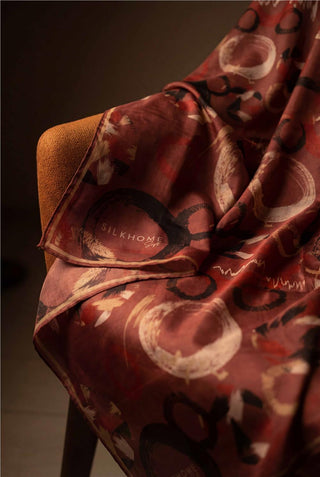 Cotton Blend Scarf, Terracotta Color, Abstract Geometric Pattern, Soft Texture, Non-Slip, 90x90 cm.