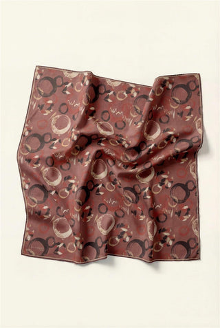 Cotton Blend Scarf, Terracotta Color, Abstract Geometric Pattern, Soft Texture, Non-Slip, 90x90 cm.