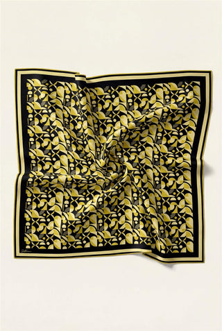 Pamuk Karışımlı Eşarp Pastel Sarı Retro Geometrik Desenli Soft Dokulu Kaymaz 90X90
