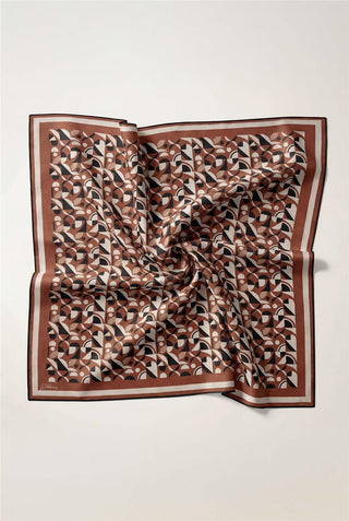 Pamuk Karışımlı Eşarp Taba Retro Geometrik Desenli Soft Dokulu Kaymaz 90X90