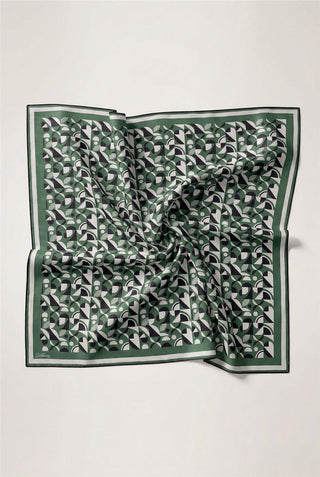 Pamuk Karışımlı Eşarp Yeşil Retro Geometrik Desenli Soft Dokulu Kaymaz 90X90