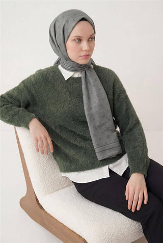 Cotton Polyester Liva Shawl, Grey, Breathable Textured, 90x200 cm