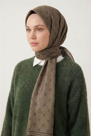 Cotton Polyester Liva Shawl, Khaki, Breathable Textured, 90x200 cm