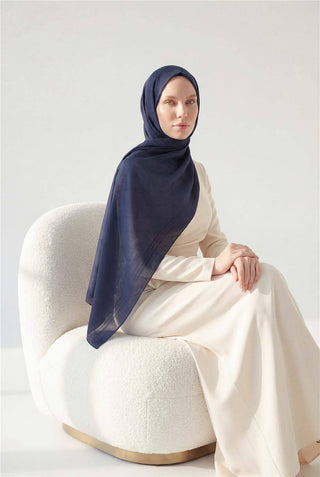 Cotton Polyester Liva Scarf, Dark Navy, Breathable Textured, 90x200 cm