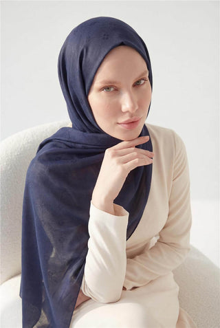 Cotton Polyester Liva Scarf, Dark Navy, Breathable Textured, 90x200 cm