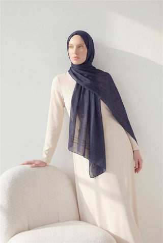 Cotton Polyester Liva Scarf, Dark Navy, Breathable Textured, 90x200 cm