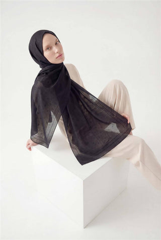 Cotton Polyester Liva Scarf, Black, Breathable Textured, 90x200 cm
