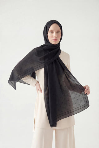 Cotton Polyester Liva Scarf, Black, Breathable Textured, 90x200 cm