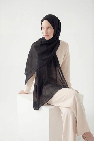 Cotton Polyester Liva Scarf, Black, Breathable Textured, 90x200 cm