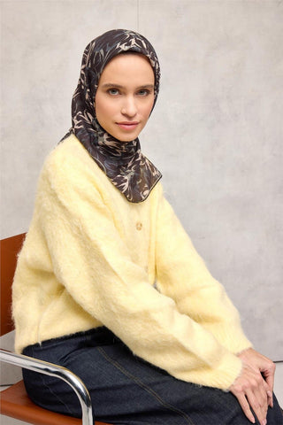 Pamuk Polyester Eşarp Siyah-Antrasit Bej Yeşil Botanik Desenli Soft Dokulu Tok
                Duruşlu 90X90