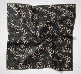 Pamuk Polyester Eşarp Siyah-Antrasit Bej Yeşil Botanik Desenli Soft Dokulu Tok
                Duruşlu 90X90