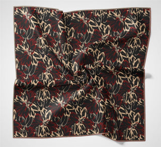 Pamuk Polyester Eşarp Siyah-Kırmızı Bej Vizon Botanik Desenli Soft Dokulu Tok
                Duruşlu 90X90