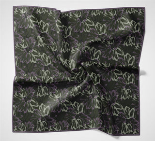 Pamuk Polyester Eşarp Kına Yeşili-Eflatun Mor Su Yeşili Botanik Desenli Soft
                Dokulu Tok Duruşlu 90X90