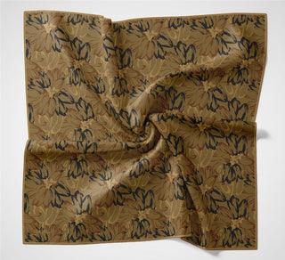 Pamuk Polyester Soft Eşarp Olive Botanik Desenli Tok Duruşlu 90X90