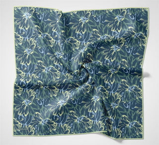 Pamuk Polyester Eşarp Mavi-Butter Yellow Bebe Mavi Pastel Yeşil Botanik Desenli
                Soft Dokulu Tok Duruşlu 90X90
