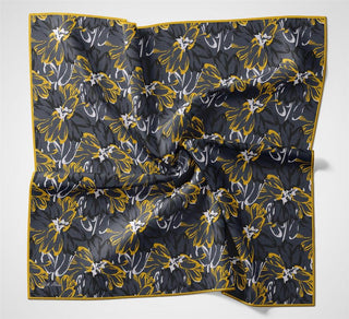 Pamuk Polyester Eşarp Petrol Mavisi Botanik Desenli Soft Dokulu Kaymaz 90X90