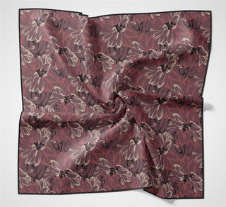 Pamuk Polyester Eşarp Vişne-Krem Siyah Narçiçeği Botanik Desenli Soft Dokulu
                Tok Duruşlu 90X90