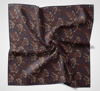 Pamuk Polyester Eşarp Kiremit-Bordo Taş Lacivert Siyah Botanik Desenli Soft
                Dokulu Tok Duruşlu 90X90