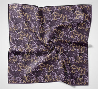 Pamuk Polyester Eşarp Mor-Lila Gold Botanik Desenli Soft Dokulu Tok Duruşlu
                90X90