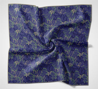 Pamuk Polyester Eşarp Saks-Karamel Yeşil Lacivert Botanik Desenli Soft Dokulu
                Tok Duruşlu 90X90