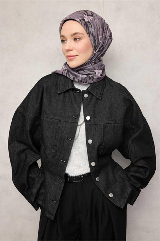 Pamuk Polyester Soft Eşarp Soluk Mor Botanik Desenli Kaymaz Dokulu Tok Duruşlu
                90X90