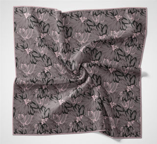 Cotton Polyester Soft Scarf, Pale Purple, Botanical Pattern, Non-Slip Texture, Firm Stitch
 90x90