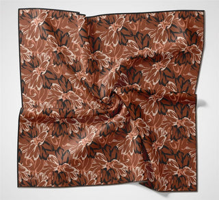 Pamuk Polyester Eşarp Turuncu-Siyah Yavruağzı Ekru Botanik Desenli Soft Dokulu
                Tok Duruşlu 90X90