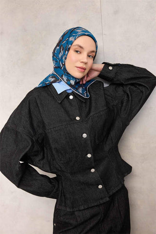 Pamuk Polyester Eşarp Pastel Mavi Büyük Papatya Desenli Soft Dokulu Kaymaz
                90X90