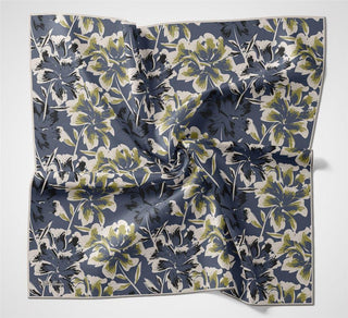Pamuk Polyester Eşarp Mavi Büyük Papatya Desenli Soft Dokulu Kaymaz 90X90