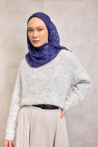 Pamuk Polyester Soft Eşarp Violet Büyük Papatya Desenli Kaymaz Dokulu 90X90 - Soft Eşarp - | Silk Home