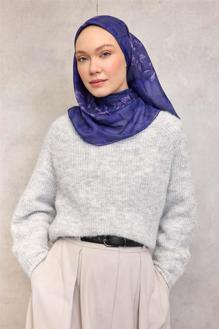 Pamuk Polyester Soft Eşarp Violet Büyük Papatya Desenli Kaymaz Dokulu 90X90 - Soft Eşarp - | Silk Home