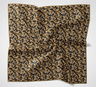 Pamuk Polyester Soft Eşarp Koyu Siyah Çiçek Desenli Kaymaz Dokulu 90X90