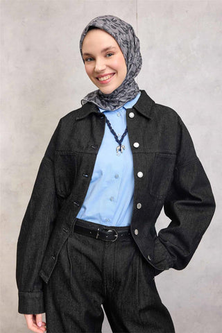 Pamuk Polyester Soft Eşarp Açık Gri Çiçek Desenli Kaymaz Dokulu 90X90
