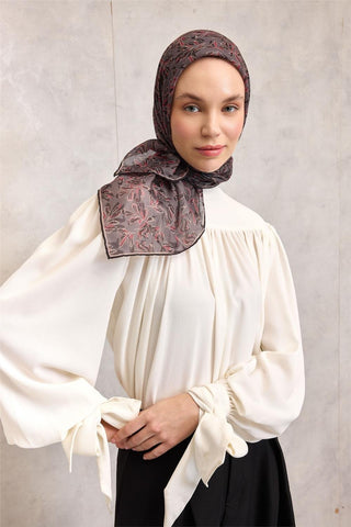 Pamuk Polyester Soft Eşarp Duman Ton Çiçek Desenli Kaymaz Dokulu 90X90 - Soft Eşarp - | Silk Home
