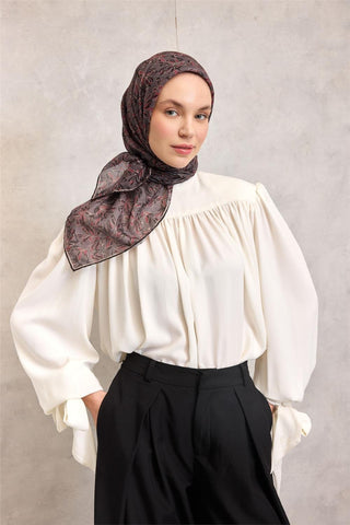 Pamuk Polyester Soft Eşarp Duman Ton Çiçek Desenli Kaymaz Dokulu 90X90 - Soft Eşarp - | Silk Home