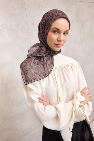 Pamuk Polyester Soft Eşarp Duman Ton Çiçek Desenli Kaymaz Dokulu 90X90 - Soft Eşarp - | Silk Home