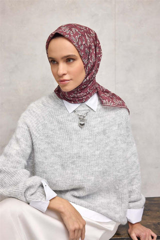 Pamuk Polyester Soft Eşarp Gül Kurusu Çiçek Desenli Kaymaz Dokulu 90X90 - Soft Eşarp - | Silk Home