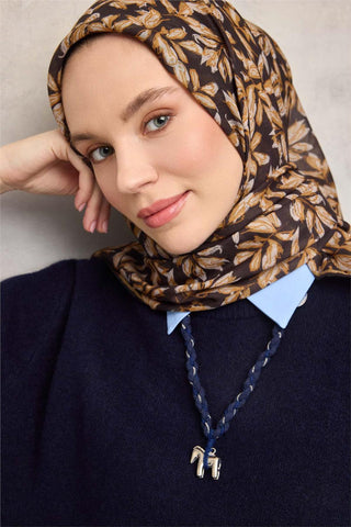 Pamuk Polyester Soft Eşarp Koyu Siyah Çiçek Desenli Kaymaz Dokulu 90X90 - Soft Eşarp - | Silk Home