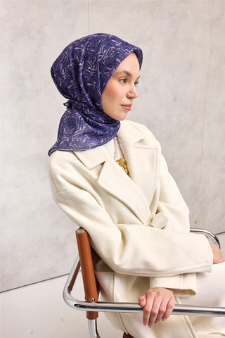 Pamuk Polyester Soft Eşarp Mor Ton Çiçek Desenli Kaymaz Dokulu 90X90 - Soft Eşarp - | Silk Home