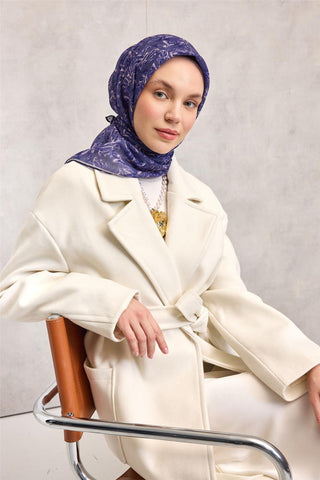 Pamuk Polyester Soft Eşarp Mor Ton Çiçek Desenli Kaymaz Dokulu 90X90 - Soft Eşarp - | Silk Home