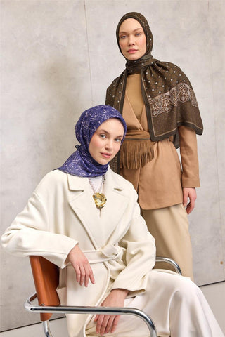 Pamuk Polyester Soft Eşarp Mor Ton Çiçek Desenli Kaymaz Dokulu 90X90 - Soft Eşarp - | Silk Home