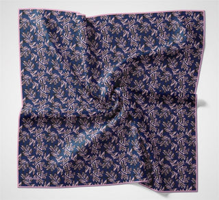 Pamuk Polyester Soft Eşarp Saks Mavisi Çiçek Desenli Kaymaz Dokulu 90X90 - Soft Eşarp - | Silk Home