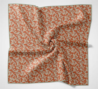 Cotton Polyester Soft Scarf with Orange Floral Pattern, Non-Slip Texture, and Firm Stitch.
 90x90