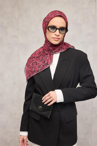 Pamuk Polyester Soft Eşarp Vişne Çiçek Desenli Kaymaz Dokulu Tok Duruşlu 90X90 - Soft Eşarp - | Silk Home