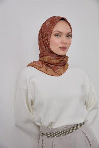 Thin Cotton Soft Scarf, Tile Leaf Pattern, Lightweight Texture, 90x90 cm