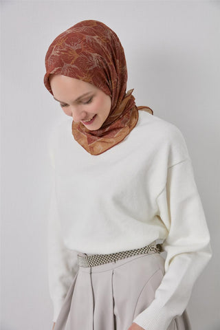 Thin Cotton Soft Scarf, Tile Leaf Pattern, Lightweight Texture, 90x90 cm