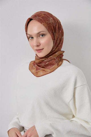 Thin Cotton Soft Scarf, Tile Leaf Pattern, Lightweight Texture, 90x90 cm